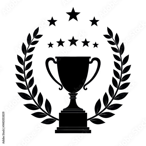Obraz na płótnie Black trophy with laurel wreath and stars, achievement icon w salonie
