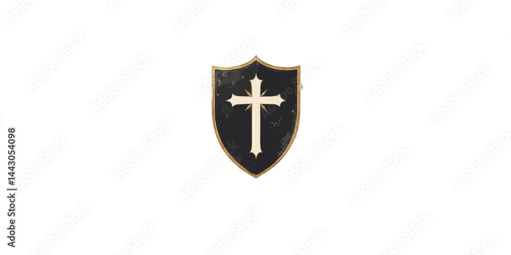 Black Shield with Gold Trim and White Cross
