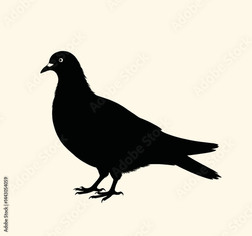 Obraz na płótnie Black pigeon silhouette on beige background w salonie