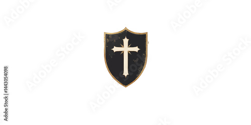Obraz na płótnie Black Shield with Gold Trim and White Cross w salonie