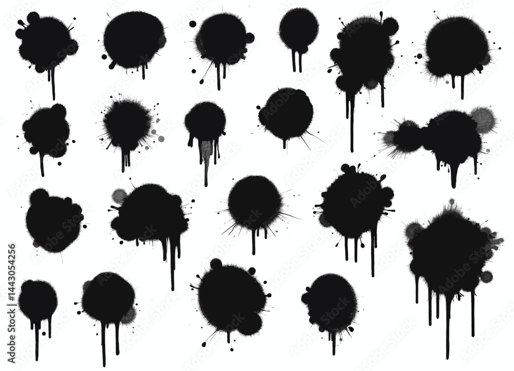 Black Ink Splatter Set on White Background
