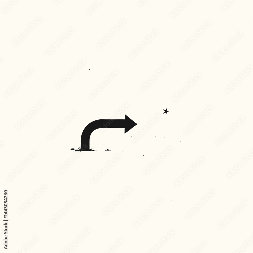 Black Arrow Turns Towards Star, Minimalist Art