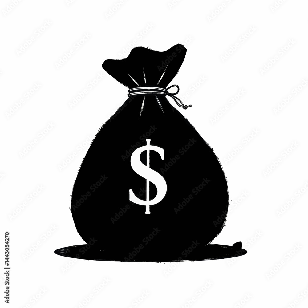 Black and white money bag with dollar sign