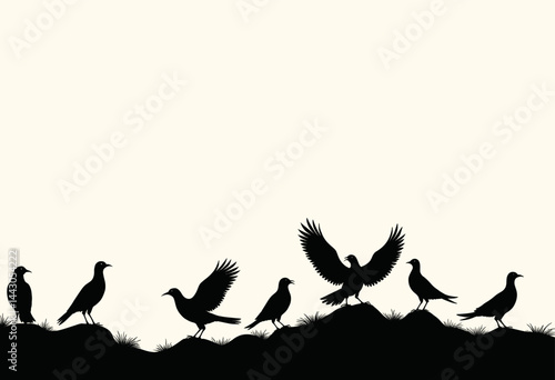 Obraz na płótnie Black Bird Silhouettes on Hill with One Spreading Wings w salonie