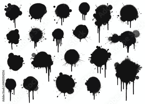 Obraz na płótnie Black Ink Splatter Set on White Background w salonie