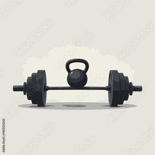 Obraz na płótnie Black barbell and kettlebell for strength training w salonie