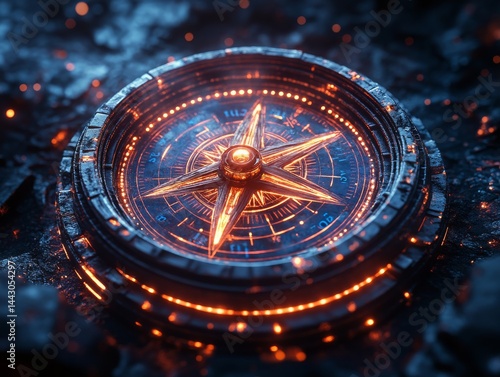 Wallpaper Mural Mystical Compass Guiding Through the Unknown: An Enigmatic Navigation Tool Illuminated in a Dark, Textured Environment - A Journey of Exploration. Torontodigital.ca