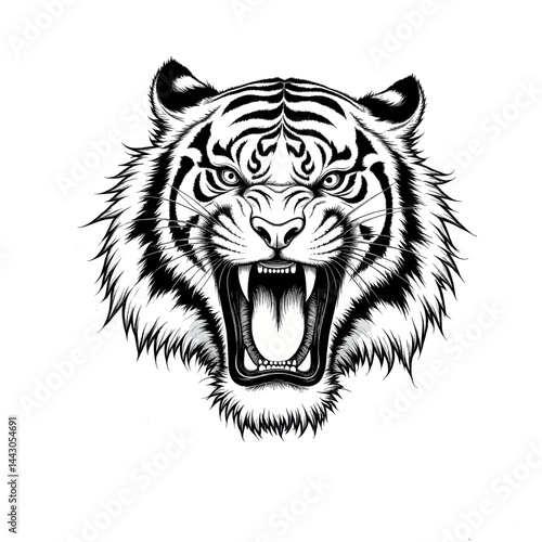 Obraz na płótnie Black and white drawing of a roaring tiger head w salonie