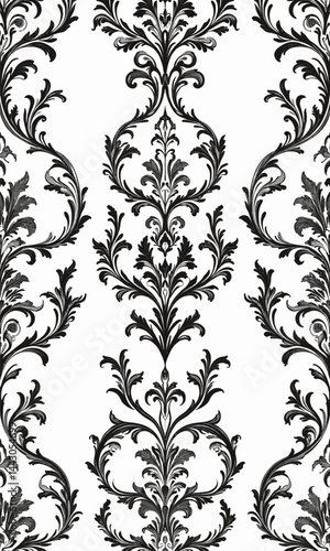 Obraz na płótnie Black and White Damask Pattern Wallpaper Design w salonie