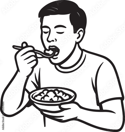 man eating food