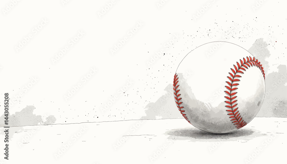 Baseball with Red Stitching on White Background