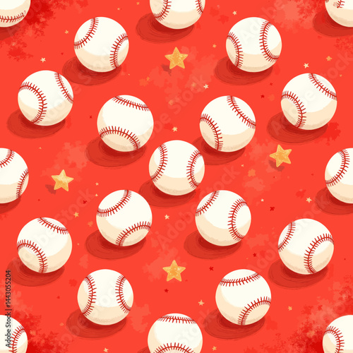 Obraz na płótnie Baseball and Stars Pattern on Red Background w salonie