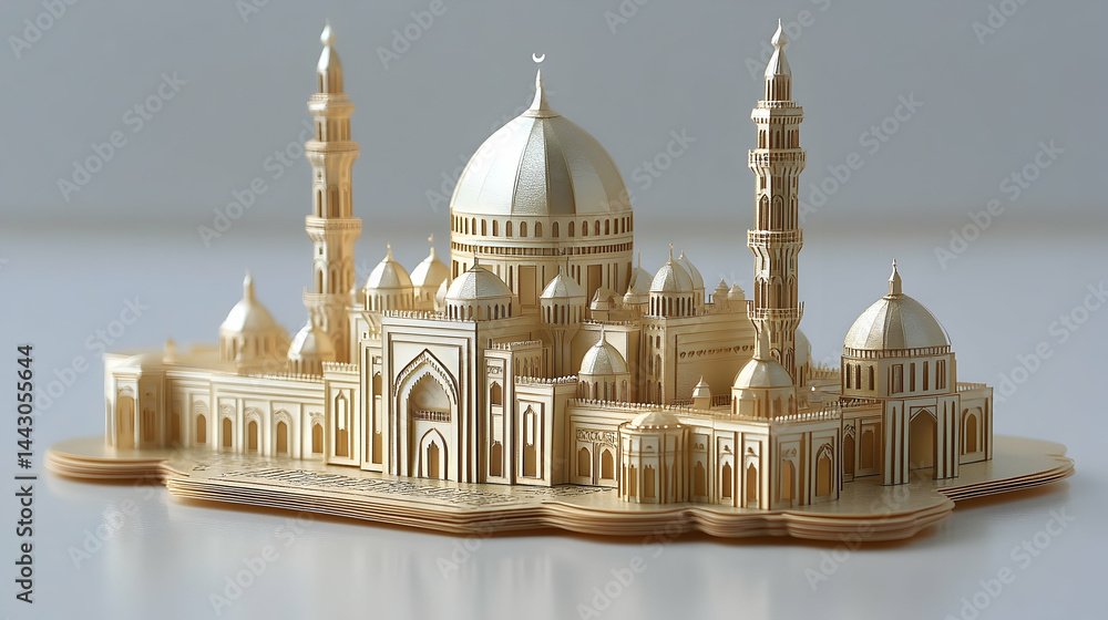 Obraz premium Golden building with multiple towers and domes with a white crescent moon on top