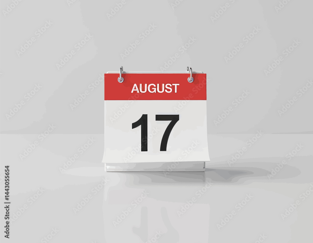 August 17th date on a red and white calendar
