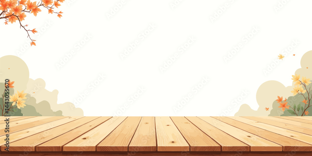 Autumn Leaves and Wooden Table Background