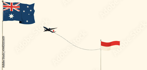 Obraz na płótnie Australia to Indonesia Flight Path Illustration w salonie