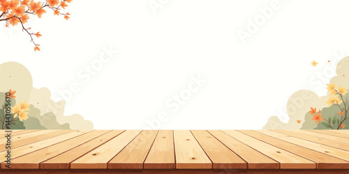 Obraz na płótnie Autumn Leaves and Wooden Table Background w salonie