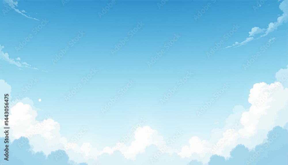 Anime Style Blue Sky and Clouds Background