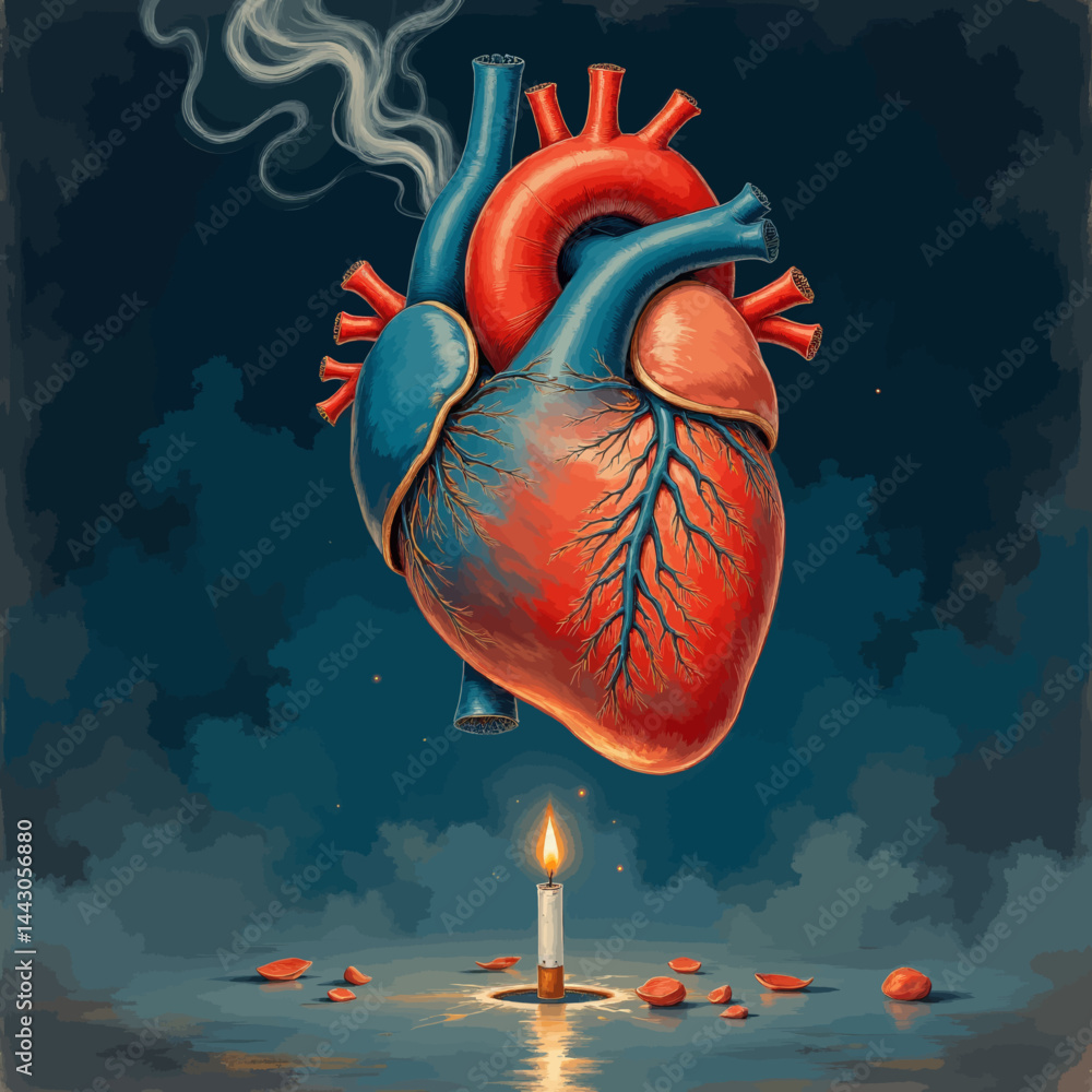 Anatomical Heart with Candlelight and Smoke