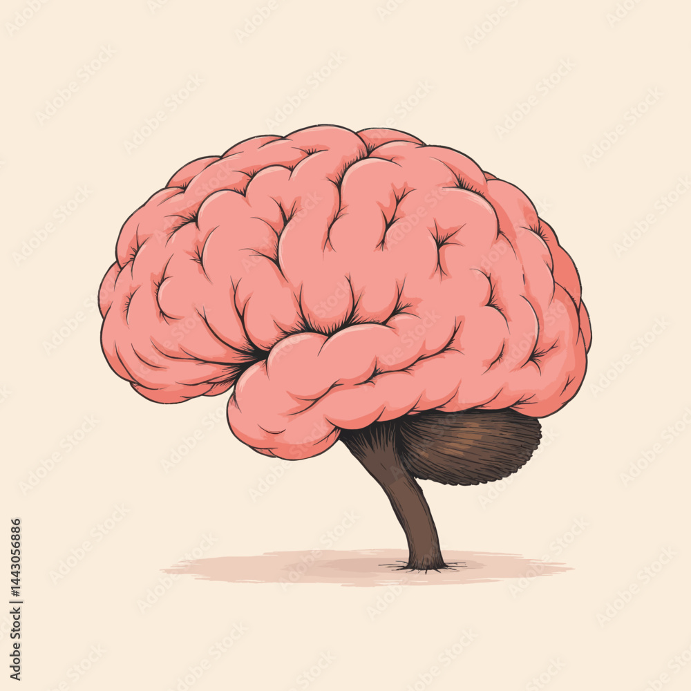 Anatomical Brain Illustration on Beige Background