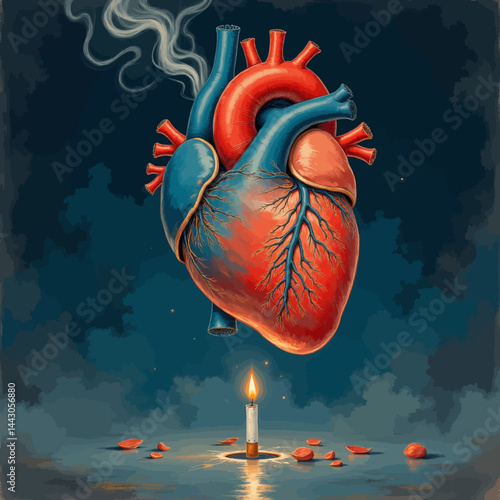 Anatomical Heart with Candlelight and Smoke