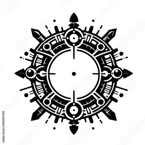 Abstract Futuristic Mechanical Symbol Vector Emblem with Geometric and Radial Design
