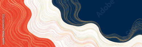 Abstract Wavy Lines in Red, White, and Navy