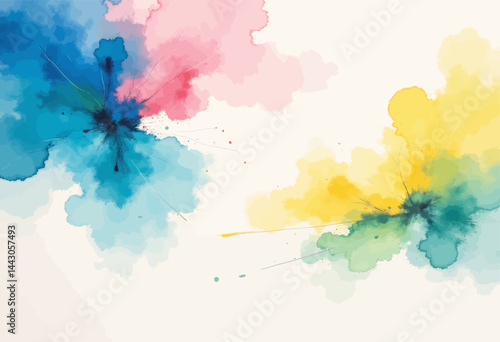 Abstract Watercolor Floral Design in Blue, Pink, and Yellow