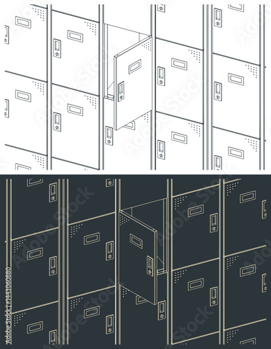 Lockers close up illustrations