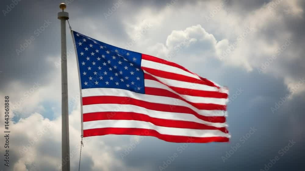Flag Waving Against Cloudy Sky Patriotic Symbol Flag Waving Against Cloudy Sky Patriotic Symbol