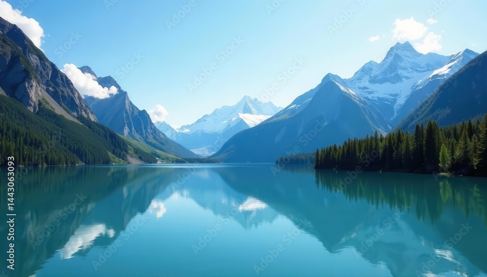 Fototapeta premium Vast Grinnell Glacier panorama reflecting in serene lake, impressive, reflection, nature