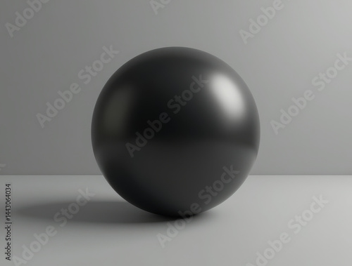Generative AI Glossy Black Sphere on Gray Surface sphere black glossy ball gray surface shadow light studio minimalism simplicity modernity potential - Boost Your Design