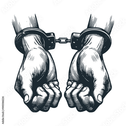 Two hands handcuffed – Black and White Icon Vector and Illustration