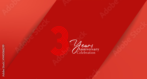 Striking red background celebrating a third anniversary with elegant typography and layered design elements, symbolizing achievement and growth.