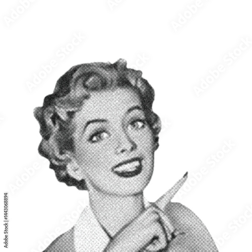 80s women pointng vintage retro stipple effect 