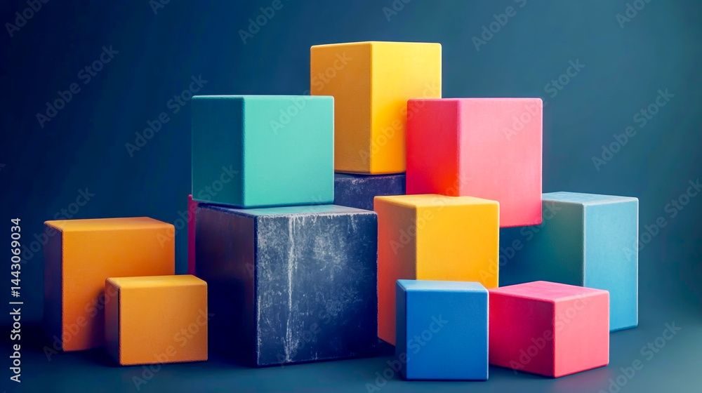 Abstract geometric blocks on dark background modern 3D render design for visual impact Abstract geometric blocks on dark background modern 3D render design for visual impact
