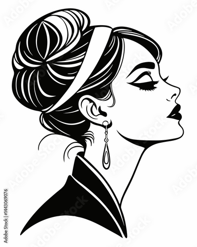 Elegant Black and White Illustration of a Woman's Profile