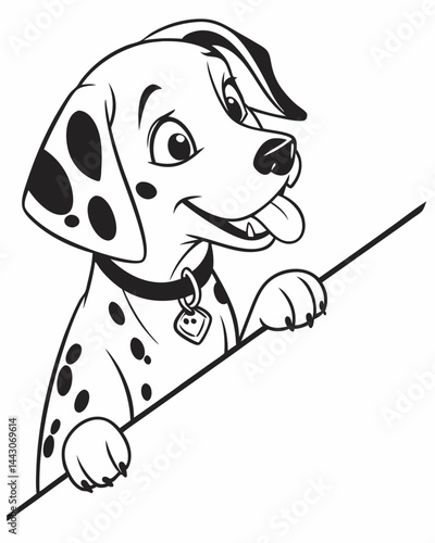 Adorable Dalmatian Puppy Illustration Black and White Cartoon Dog Portrait