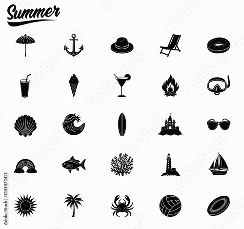 Vacation Beach Elements Collection for summer on white background