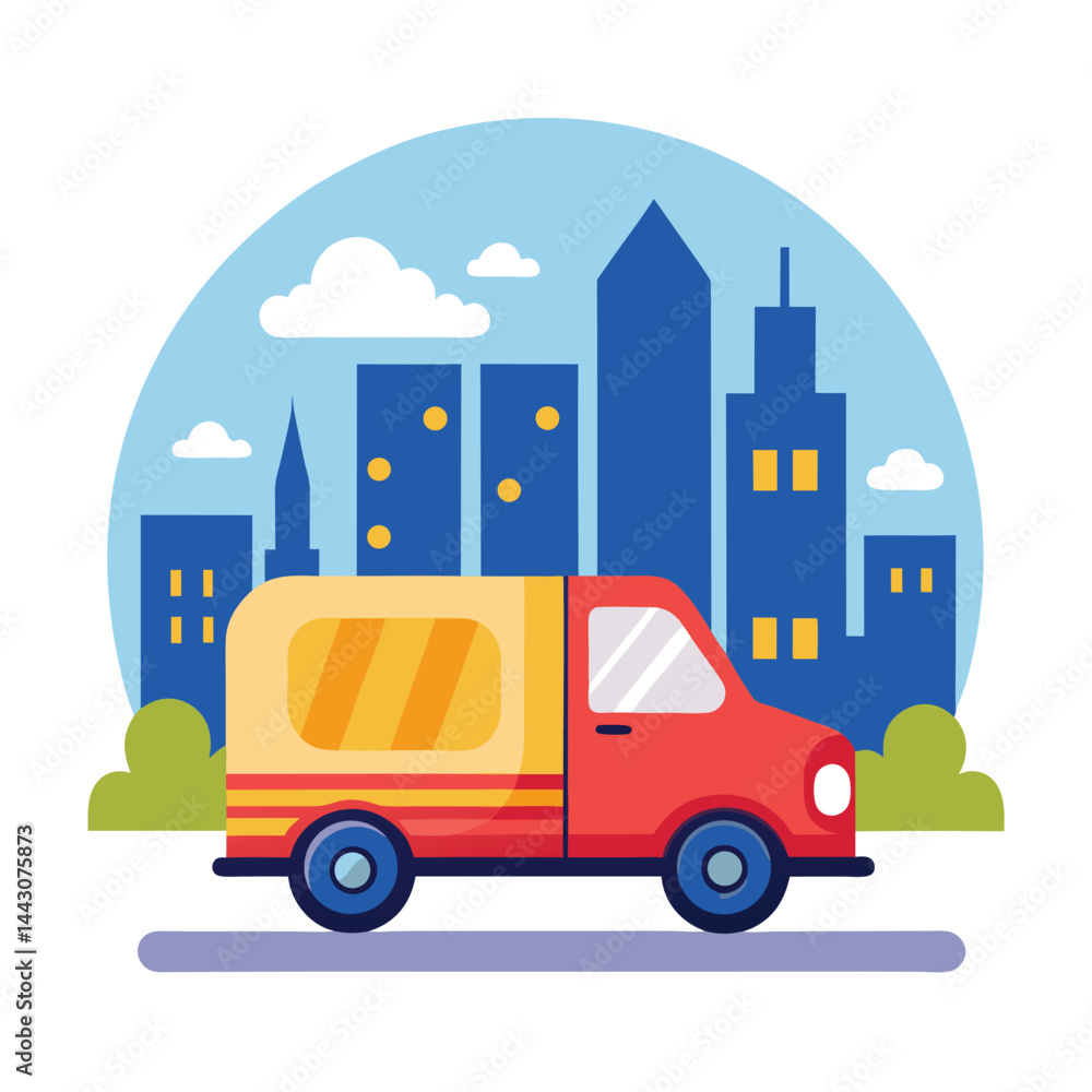 Naklejka premium Whimsical Cargo Car on City Illustrations