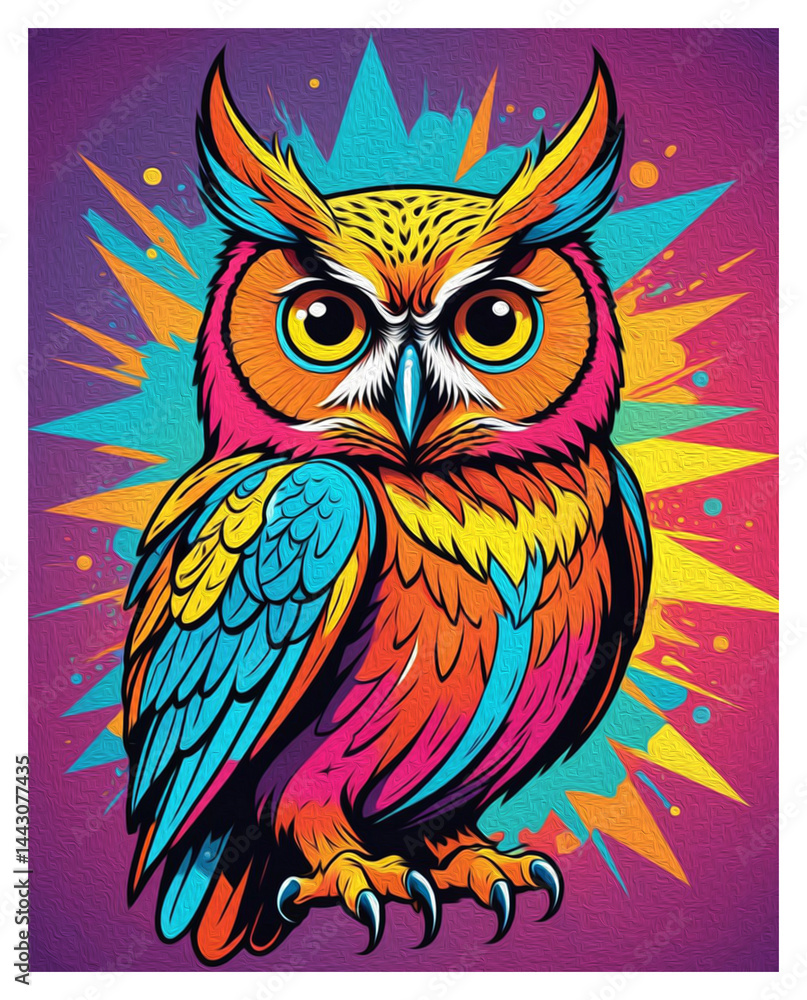 Obraz premium Owl . Oil painting. Logo design for use in graphics. Print on a T-shirt, design for printing on wall decorations. Artistic brush strokes