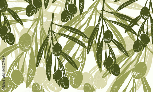 Banner with olive branch. Hand drawn grunge vector illustration olives. Healthy food concept background.	