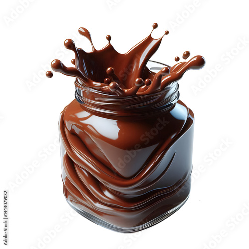 3D glass jar with chocolate Liquid isolated on white background