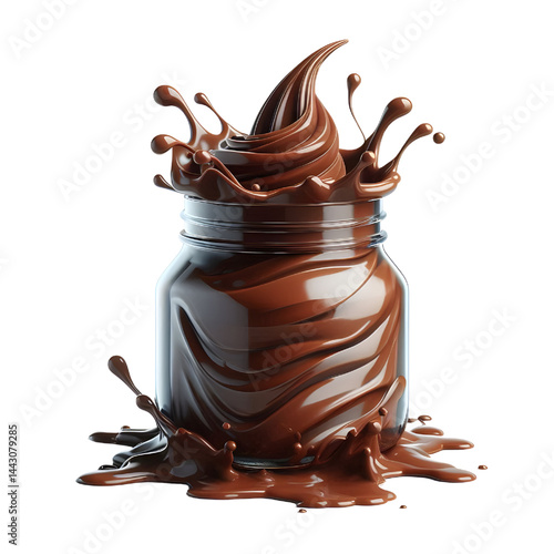 3D glass jar with chocolate Liquid isolated on white background