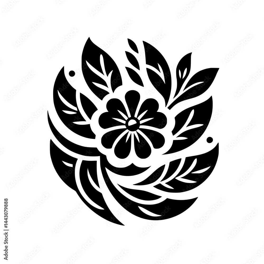 Obraz premium Elegant Stylized Floral Ornament - Black and White Graphic Design Element