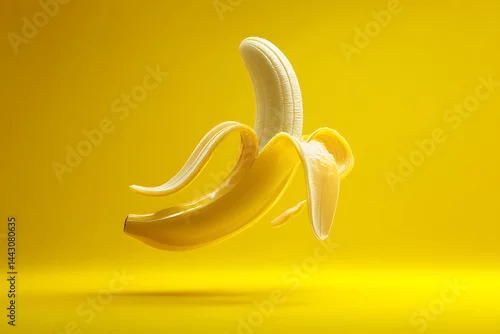 Obraz Partially Peeled Yellow Banana on Yellow Background