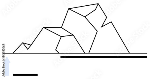 Geometric iceberg structure positioned above waterline, simple line composition. Ideal for minimalism, abstraction, nature, environment, challenges, growth, hidden depths simple landing page