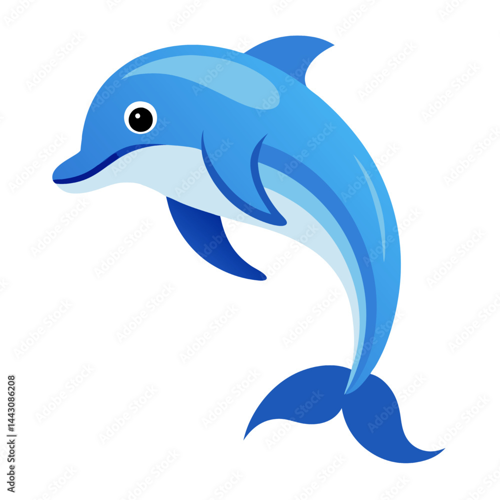 Fototapeta premium a cute cartoon dolphin vector illustration shows the marine mammal swimming and jumping in the ocean water Isolated on white