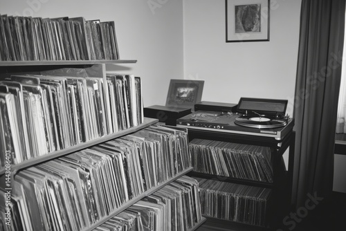 Obraz na płótnie Retro vinyl records with a classic turntable in the background. w salonie