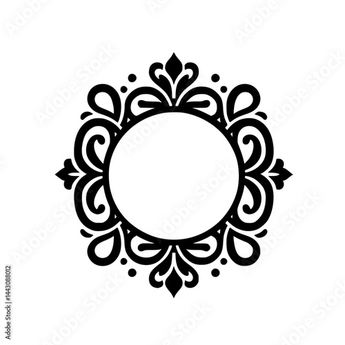 Elegant Black Floral Frame with Blank Circle Center